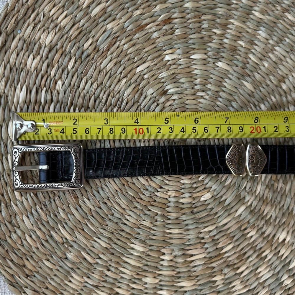 Brighton Womens Croc Embossed Leather Western Belt Brown Silver Buckle 40430 32 - Picture 3 of 8